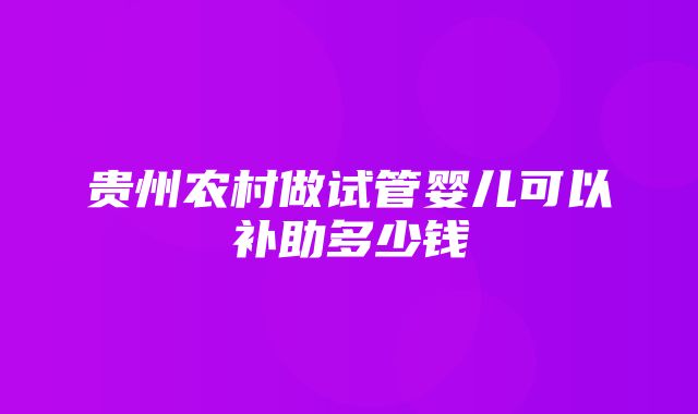 贵州农村做试管婴儿可以补助多少钱