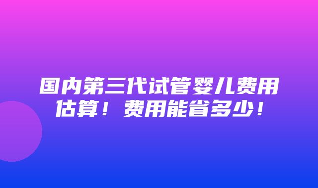 国内第三代试管婴儿费用估算！费用能省多少！