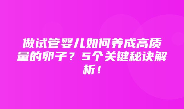 做试管婴儿如何养成高质量的卵子？5个关键秘诀解析！