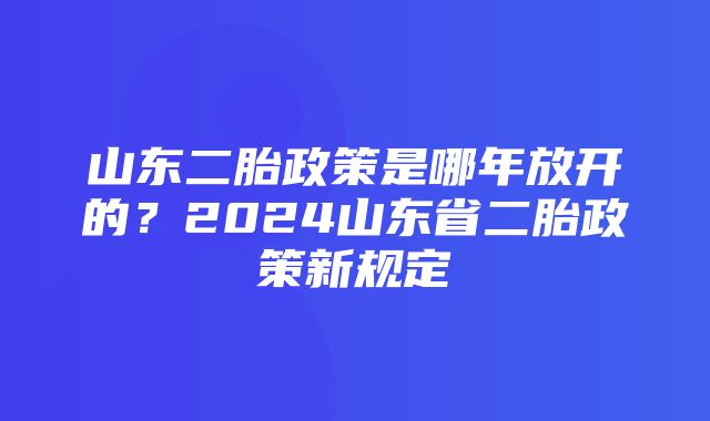 山东二胎政策是哪年放开的？2024山东省二胎政策新规定