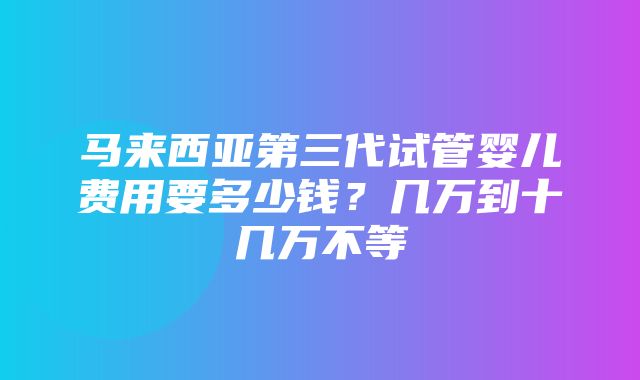 马来西亚第三代试管婴儿费用要多少钱？几万到十几万不等