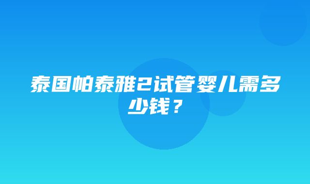 泰国帕泰雅2试管婴儿需多少钱？