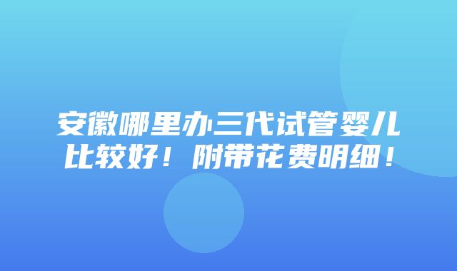 安徽哪里办三代试管婴儿比较好！附带花费明细！