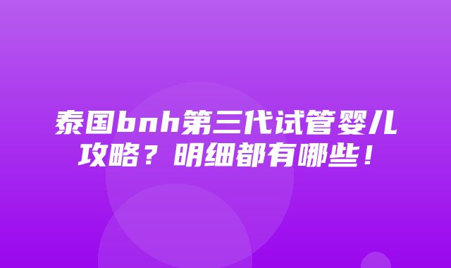 泰国bnh第三代试管婴儿攻略？明细都有哪些！