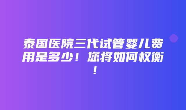 泰国医院三代试管婴儿费用是多少！您将如何权衡！