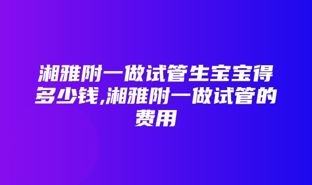 湘雅附一做试管生宝宝得多少钱,湘雅附一做试管的费用