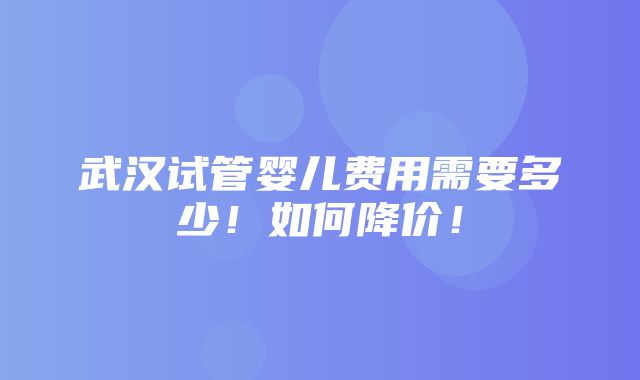 武汉试管婴儿费用需要多少！如何降价！