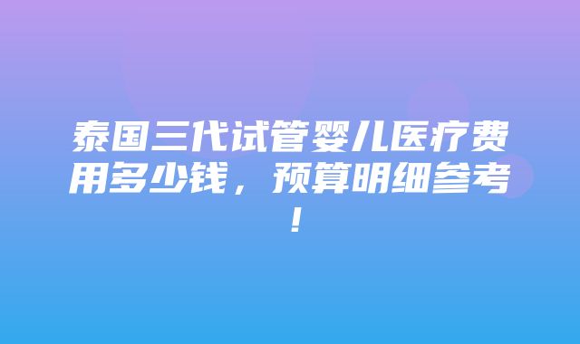 泰国三代试管婴儿医疗费用多少钱，预算明细参考！