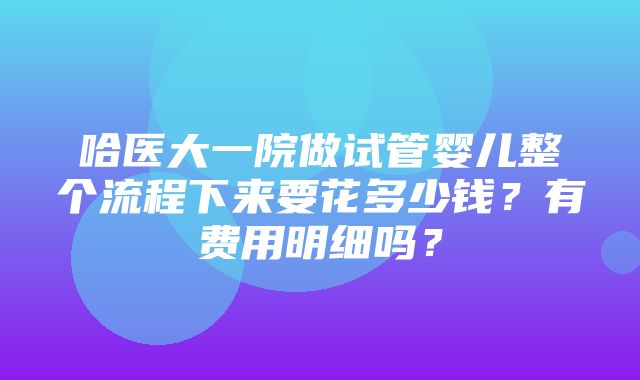 哈医大一院做试管婴儿整个流程下来要花多少钱？有费用明细吗？