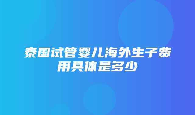 泰国试管婴儿海外生子费用具体是多少