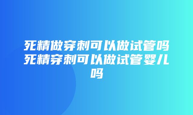 死精做穿刺可以做试管吗死精穿刺可以做试管婴儿吗