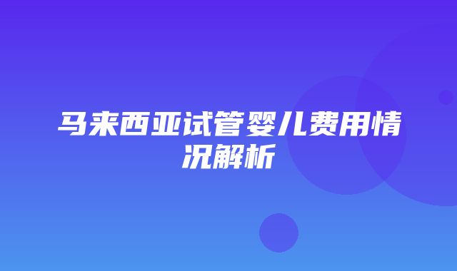 马来西亚试管婴儿费用情况解析