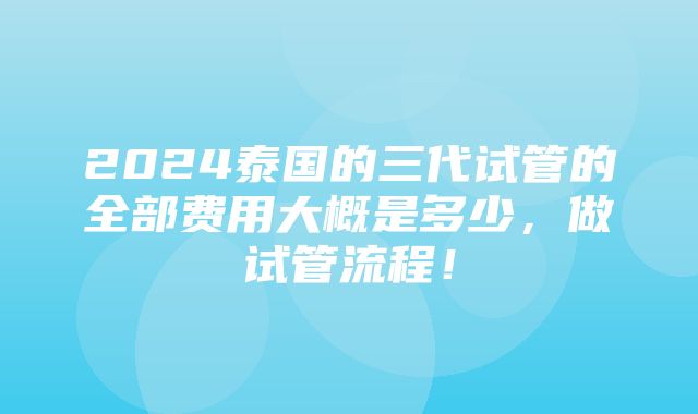 2024泰国的三代试管的全部费用大概是多少，做试管流程！