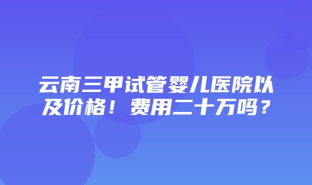 云南三甲试管婴儿医院以及价格！费用二十万吗？