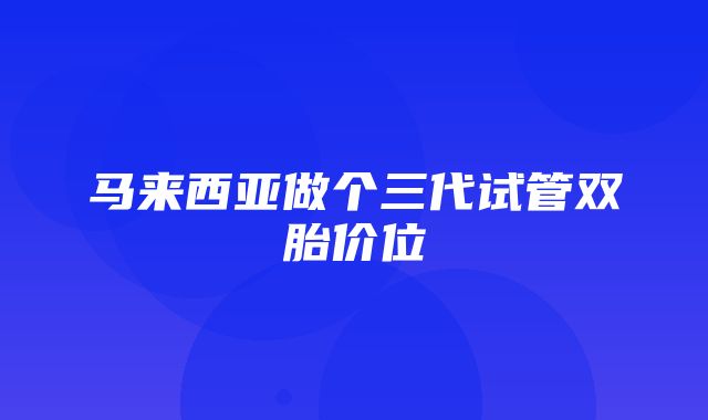 马来西亚做个三代试管双胎价位