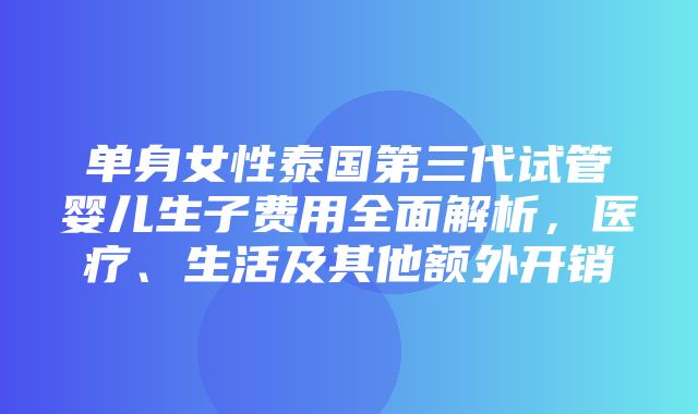 单身女性泰国第三代试管婴儿生子费用全面解析，医疗、生活及其他额外开销