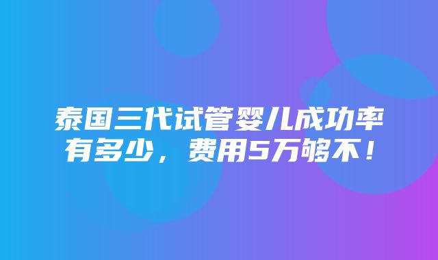 泰国三代试管婴儿成功率有多少，费用5万够不！