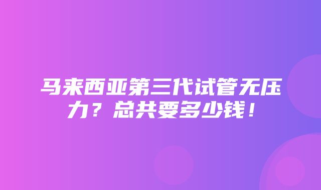 马来西亚第三代试管无压力？总共要多少钱！