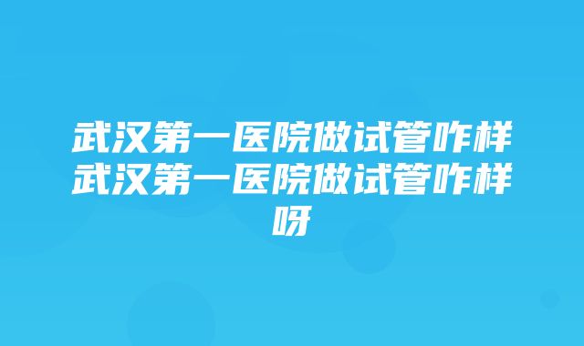 武汉第一医院做试管咋样武汉第一医院做试管咋样呀