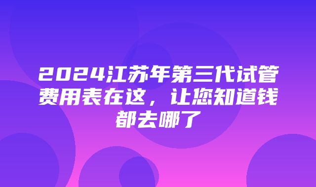 2024江苏年第三代试管费用表在这，让您知道钱都去哪了