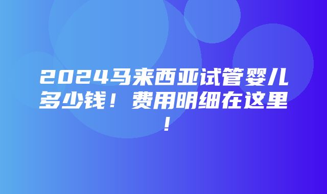 2024马来西亚试管婴儿多少钱！费用明细在这里！