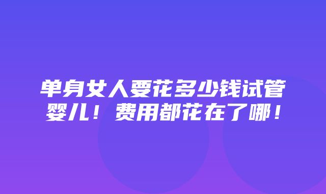 单身女人要花多少钱试管婴儿！费用都花在了哪！