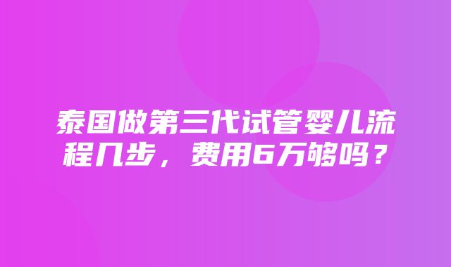 泰国做第三代试管婴儿流程几步，费用6万够吗？