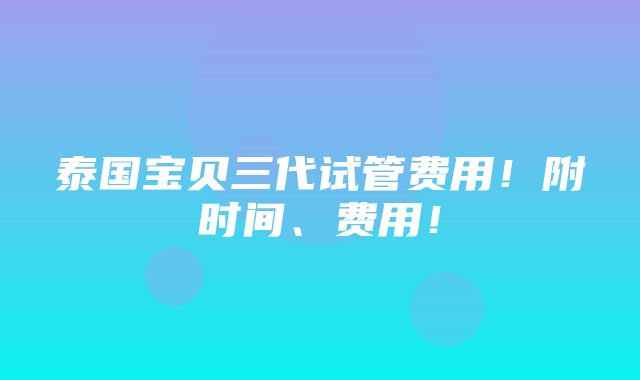 泰国宝贝三代试管费用！附时间、费用！