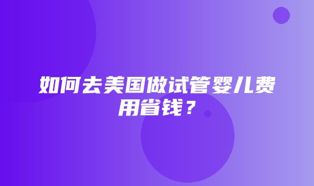 如何去美国做试管婴儿费用省钱？