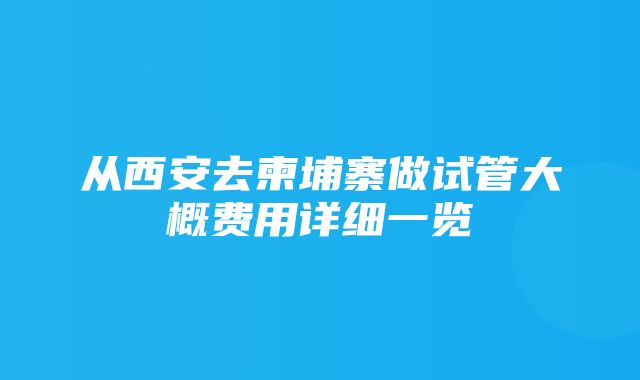 从西安去柬埔寨做试管大概费用详细一览