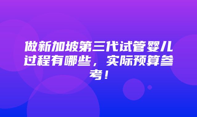 做新加坡第三代试管婴儿过程有哪些，实际预算参考！