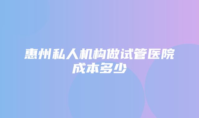 惠州私人机构做试管医院成本多少