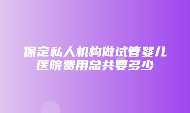 保定私人机构做试管婴儿医院费用总共要多少