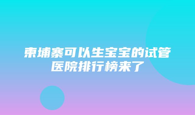 柬埔寨可以生宝宝的试管医院排行榜来了