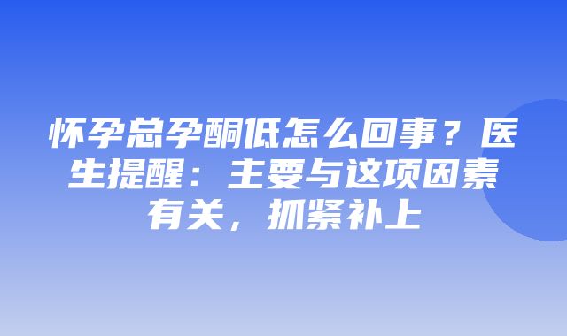 怀孕总孕酮低怎么回事？医生提醒：主要与这项因素有关，抓紧补上