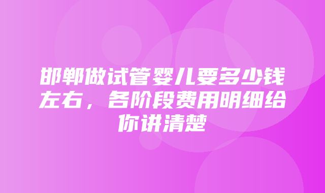 邯郸做试管婴儿要多少钱左右，各阶段费用明细给你讲清楚