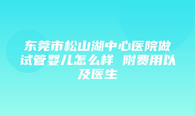 东莞市松山湖中心医院做试管婴儿怎么样 附费用以及医生