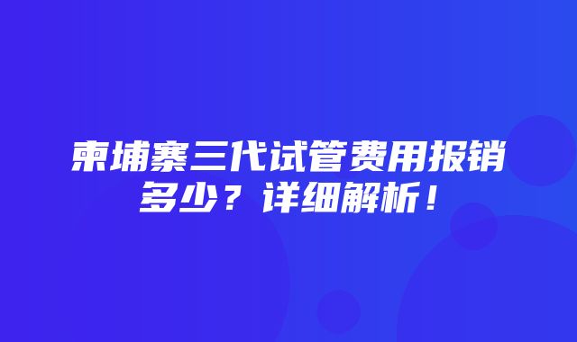 柬埔寨三代试管费用报销多少？详细解析！