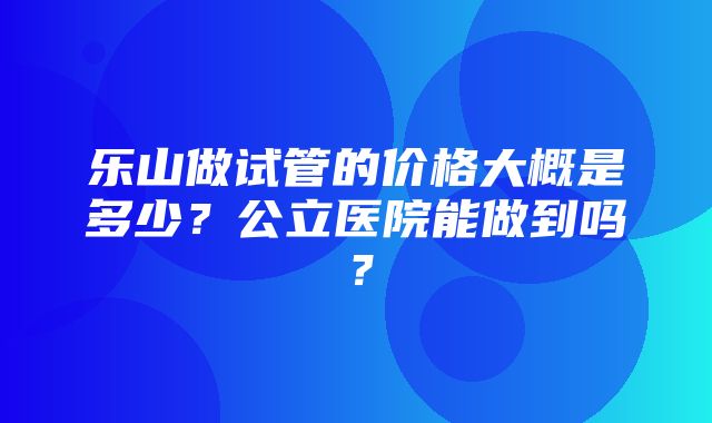 乐山做试管的价格大概是多少？公立医院能做到吗？