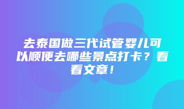 去泰国做三代试管婴儿可以顺便去哪些景点打卡？看看文章！