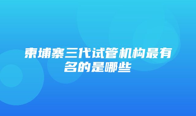 柬埔寨三代试管机构最有名的是哪些