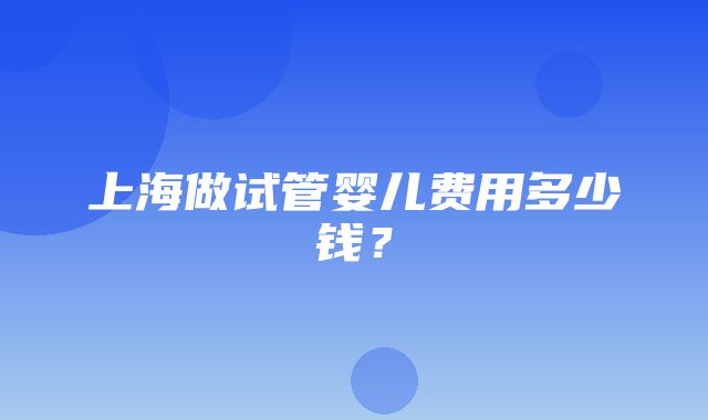 上海做试管婴儿费用多少钱？