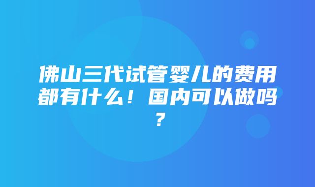 佛山三代试管婴儿的费用都有什么！国内可以做吗？