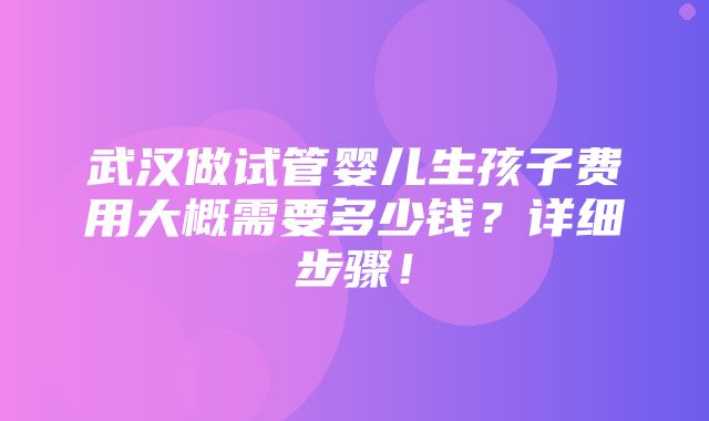 武汉做试管婴儿生孩子费用大概需要多少钱？详细步骤！