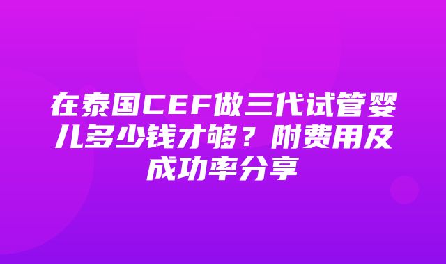 在泰国CEF做三代试管婴儿多少钱才够？附费用及成功率分享