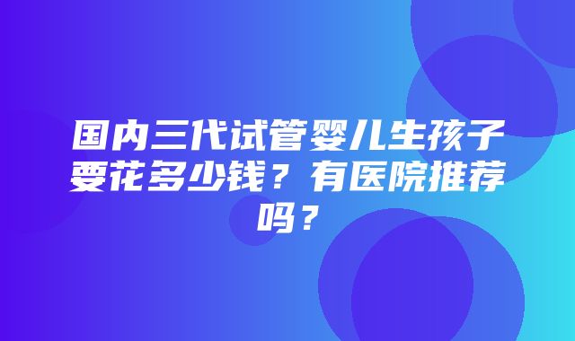 国内三代试管婴儿生孩子要花多少钱？有医院推荐吗？