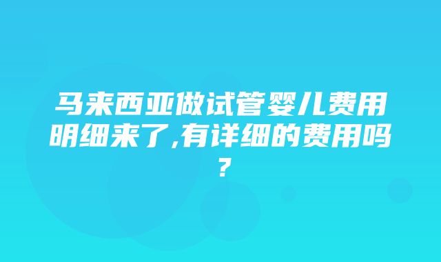 马来西亚做试管婴儿费用明细来了,有详细的费用吗？