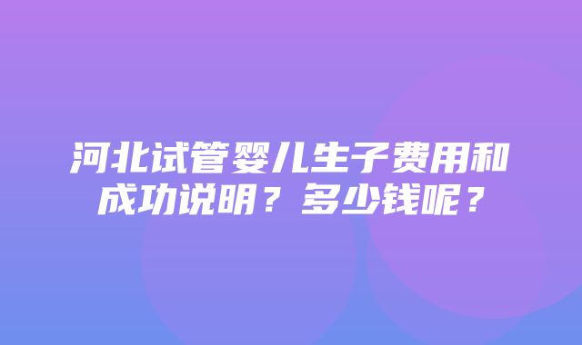 河北试管婴儿生子费用和成功说明？多少钱呢？