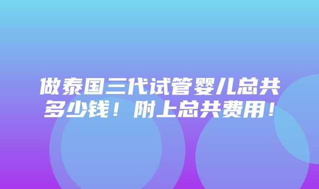 做泰国三代试管婴儿总共多少钱！附上总共费用！