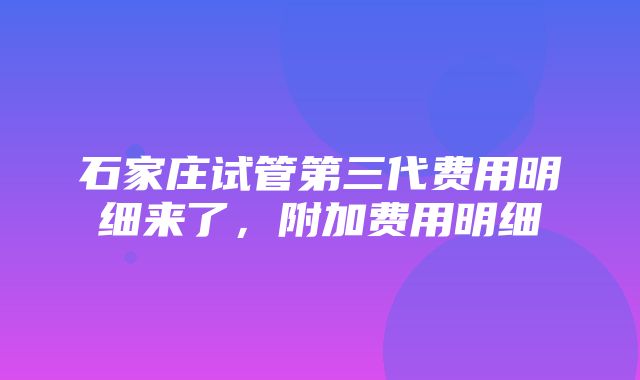 石家庄试管第三代费用明细来了，附加费用明细